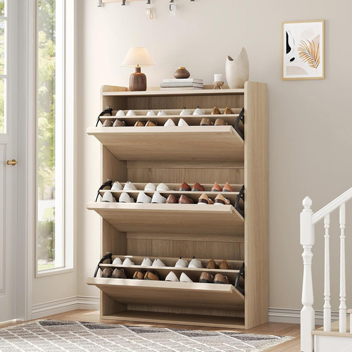 Elegant oak shoe cabinet with - elegant,