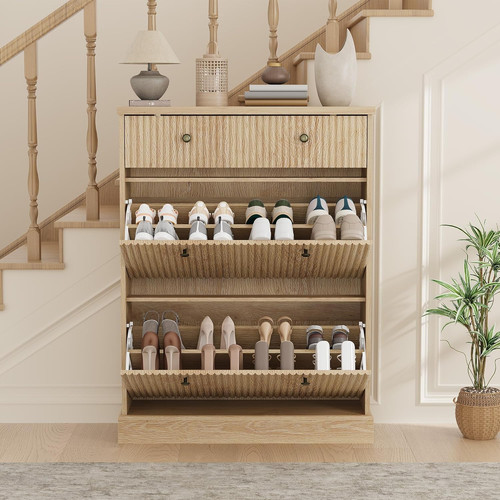 Narrow fluted shoe cabinet - shoe,