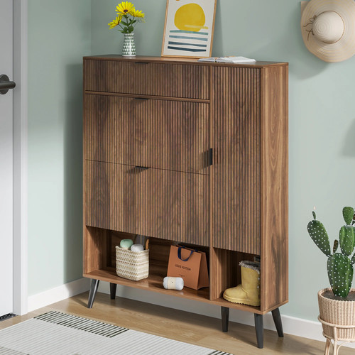 Walnut slim shoe cabinet with - walnut,