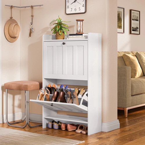 White narrow shoe cabinet with - narrow,