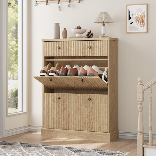 Stylish oak shoe cabinet with - oak,